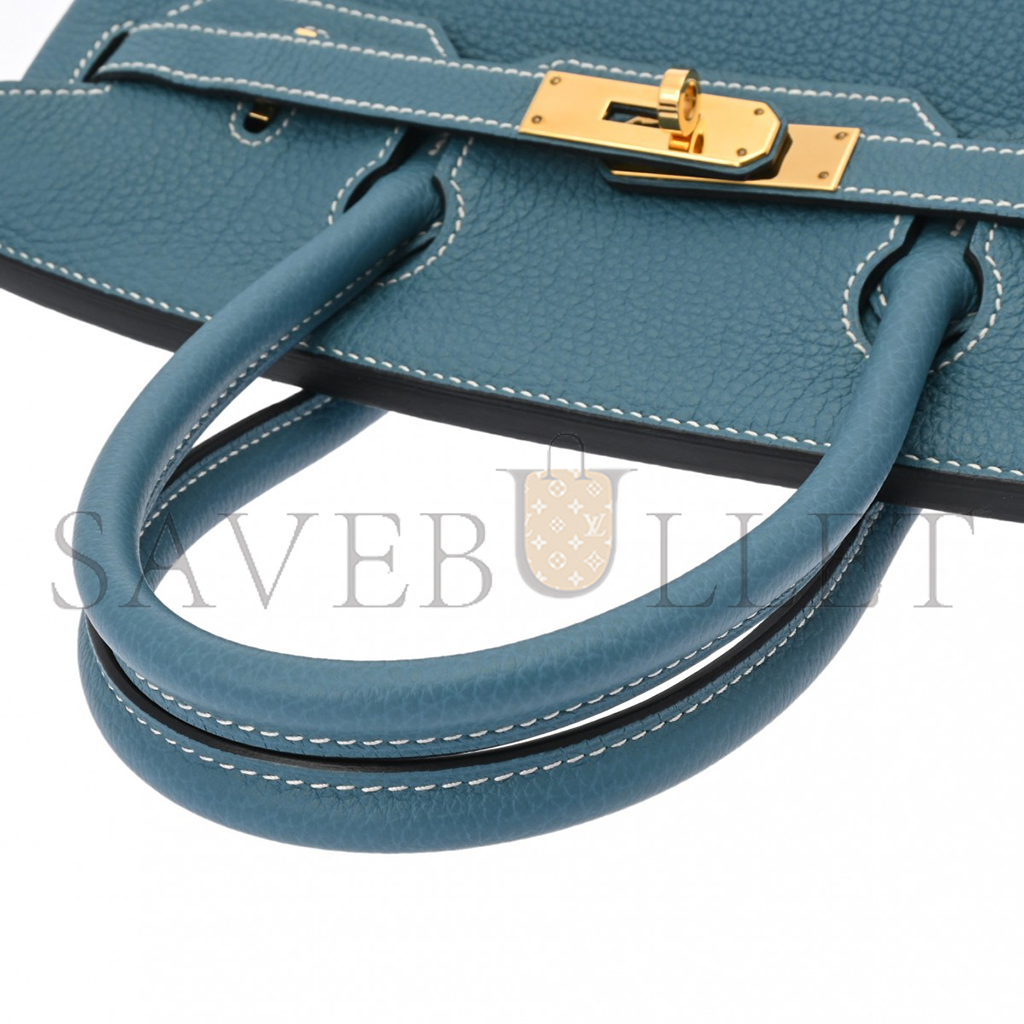 HERMES MASTER BIRKIN 30 TOGO LEATHER DENIM BLUE LEMON YELLOW GOLD BUCKLE HANDBAG 627751 (30*23*15cm)